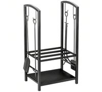 Portalegna Elegante in Metallo Su 2 Livelli Con 4 Utensili da Camino Robusto e di Qualità 40x30x74.5cm Nero Description:Questo resistente raccoglitore di legna da ardere HOMCOM ti aiuterà a tenere la