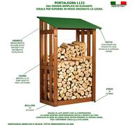 Portalegna Legnaia in legno con Tettino 122x70xh 180 Cm -contenuto legna 8 quintali tettino verde legno