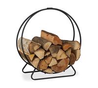 Portalegna rotondo da camino Cestino per legna 30 kg Nero Portalegna in acciaio