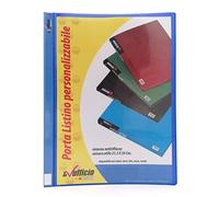Portalistino 40 Buste Personalizzabile su Dorso e Copertina, In Plastica, Formato A4, Colore Blu