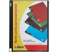 Portalistino 60 Buste Personalizzabile su Dorso e Copertina, In Plastica, Formato A4, Colore Nero