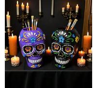 Portamatite a forma di teschio messicano di zucchero - Decorazioni per il Giorno dei Morti e Ognissanti, portamatite dipinto dall'artista, decorazioni per l'altare, organizer da scrivania creativo, re
