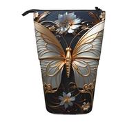 Portamatite espandibile con farfalle bianche dorate, tessuto Oxford multi-design, altezza regolabile, borsa cosmetica multiuso