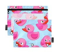 Portamatite personalizzato a 3 anelli con papere rosa cartone animato blu con cerniera raccoglitore per matite raccoglitori scolastici tasche trasparenti pastello 24,9 x 18 cm, 2 confezioni