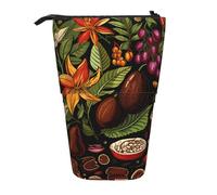 Portamatite telescopico con pianta di cacao con foglie e fiori, astuccio pop-up per cosmetici, cancelleria per scuola, ufficio, viaggi