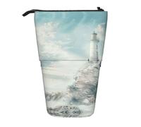 Portamatite telescopico con stampa di un faro, borsa per cancelleria, trousse per trucchi, custodia per riporre oggetti, Nero , Taglia unica