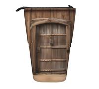Portamatite telescopico in legno con stampa rustica della stalla in piedi/Stand Up Stationery Bag/Makeup Bag/Storage Case, Nero , Taglia unica