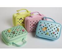 Portamerenda Termico per Bambini con Fori, Design con Charm, CON FORI E 12 CLIP Clip Decorative (Giallo)