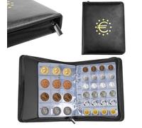 Portamonete 2 euro, album da collezione 600 tasche, 3 x 3 cm, 4 x 4,5 cm, nero con chiusura lampo