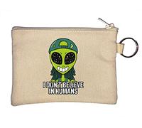 Portamonete a forma di alieno, con scritta in inglese "I Don't Believe in Humans", colore: beige