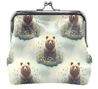 Portamonete a forma di animale per uomo e donna, in pelle, con chiusura a bacio, orso marrone, piccolo portamonete per monete, 11,5 x 10,5 cm