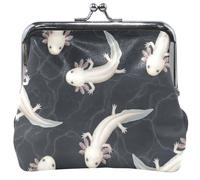 Portamonete a forma di animale per uomo e donna, in pelle con fibbia e chiusura a bacio, portamonete con resto, axolotl, nero, 4,53" x 4,13"