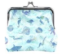 Portamonete acquerello in pelle, con lucchetto a bacio, per monete, monete, monete, blu, acquerello Marine Life Blue, Classic, Acquerello Marine Life Blue, Classico