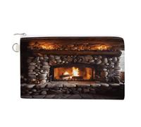 Portamonete americano con cerniera, borsa per cambio in tela portamonete portatile per uomo donna piccola borsa cosmetica, Camino in pietra di roccia, Taglia unica, Portamonete piccolo