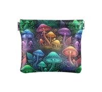 Portamonete beige con chiusura a scatto con tacchini in stile cartone animato, per il ringraziamento, portamonete in pelle PU, per donne, dimensioni 10,9 x 9,4 cm, Funghi colorati, one size, Funghi