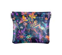 Portamonete beige con chiusura a scatto, organizer in materiale riciclato, da donna, Fiori Neon Blu, Taglia unica, Fiori Neon Blu