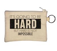 Portamonete beige con scritta in inglese "It's Going to Be Hard But Hard is Not Impossible
