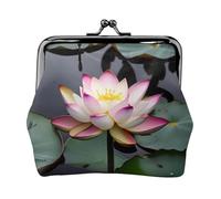 Portamonete bianco con fiori di loto da donna, piccolo portafoglio da donna, piccola borsa per il trucco per borsa, portafoglio ultra sottile retrò, nero, taglia unica, Art Deco, Nero , Taglia unica,