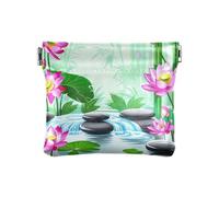 Portamonete blu lupo luna notte in pelle portamonete quadrato sacchetto cambio borse per uomo donna dimensioni 10,9 x 9,4 cm, Lotus Garden Verde, Taglia unica, Lotus Garden Verde