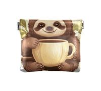 Portamonete blu rosso acquerello teschio portamonete da uomo, Bello pigro che tiene una tazza di caffè, Motivo: