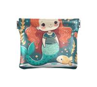 Portamonete blu rosso acquerello teschio portamonete da uomo, Cartone animato sirena su verde, Motivo: