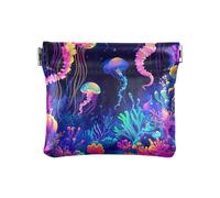 Portamonete carino autunnale gnomi portatile in pelle PU portamonete da viaggio per cosmetici, cuffie, gioielli dimensioni 10,9 x 9,4 cm, Neon Medusa Corallo, Taglia unica, Neon Medusa Corallo