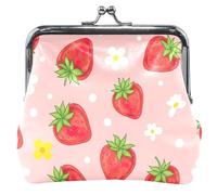 Portamonete carino con fragole in stile cartone animato bianco floreale carino per le donne fibbia in pelle bacio blocco cambio denaro sacchetto ragazze