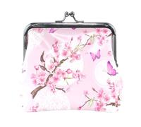 Portamonete carino con procione che guida auto, con serratura a bacio, portamonete per monete, 11,4 x 10,4 cm, Rami di fiori di ciliegio, Taglia unica, Rami di fiori di ciliegio