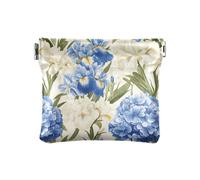 Portamonete carino coniglietto marrone mini gioielli portamonete casual cambiamento sacchetto per uso quotidiano dimensioni 10,9 x 9,4 cm, ortensia blu fiori di iris bianchi, Taglia unica, Fiori di