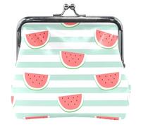 Portamonete carino da donna in pelle con chiusura a bacio e fibbia a forma di lucchetto a righe verde chiaro, Verde Chiaro Ovest Strisce (2), classico