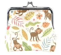 Portamonete carino floreale da donna in pelle con chiusura a bacio scimmie carine giungla portamonete portamonete portafoglio, Carino Scimmie giungla, OneSize