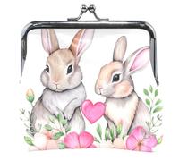 Portamonete carino personalizzato per le donne in pelle acquerello grigio coniglietti bianco bacio serratura portafoglio carta cambio borsa, Acquerello Grigio Coniglietti Bianco, classico