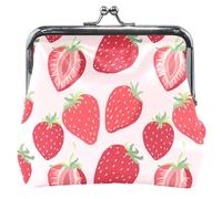 Portamonete carino personalizzato per le donne in pelle fragole rosse rosa chiaro bacio blocco cambio denaro sacchetto ragazze, Fragole Rosse Rosa Chiaro, classico