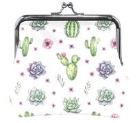 Portamonete chic da donna in pelle con fibbia a bacio, portamonete dipinto, acquerello, cactus, 11,5 x 10,5 cm