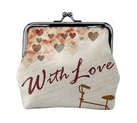 Portamonete colorato con chiave di musica, portamonete in pelle per donne e uomini, piccolo portamonete personale, grazioso portamonete con chiusura a bacio, Bicicletta Sotto Cuore Albero Romantico,
