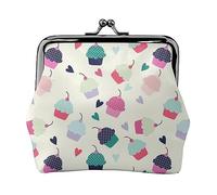 Portamonete colorato con chiave di musica, portamonete in pelle per donne e uomini, piccolo portamonete personale, grazioso portamonete con chiusura a bacio, Cupcake Candy Hearts Sweet, Taglia unica,