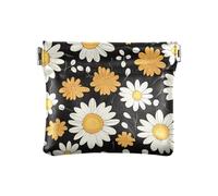 Portamonete colorato hamburger chiusura a scatto organizzatore sacchetto cambio borsa portamonete per uomo donna dimensioni 10,9 x 9,4 cm, Graziosa margherita nera, Taglia unica, Graziosa margherita