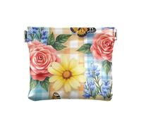 Portamonete colorato papaveri rossi in pelle PU porta cambiamento titolare per donne e uomini dimensioni 10,9 x 9,4 cm, Farfalle Floreali Giallo, Taglia unica, Farfalle Floreali Giallo