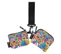 Portamonete colorato Strange Friends doppio porta carte di credito portafoglio piccolo staccabile carta d'identità con cinturino da polso per donna 2 pezzi, Amici strani colorati, 1 size, Casual