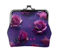 Portamonete compatto con paillettes glitterate con stampa a forma di rosa, squisito portafoglio con chiusura a bacio, mini sacchetto per monete e carte