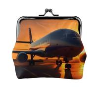 Portamonete compatto con stampa aeroplano al tramonto, 11,5 x 10,5 cm, grazioso mini portafoglio con chiusura a bacio, custodia impermeabile