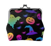 Portamonete compatto con stampa arcobaleno di Halloween, cappello da strega, ragni, 11,5 x 10,5 cm, grazioso mini portafoglio con chiusura a bacio, sacchetto impermeabile