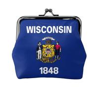 Portamonete compatto con stampa bandiera dello stato del Wisconsin, 11,5 x 10,5 cm, grazioso mini portafoglio con chiusura a bacio, custodia impermeabile