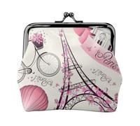Portamonete compatto con stampa della Torre di Parigi e una bicicletta, 11,5 x 10,5 cm, grazioso mini portafoglio con chiusura a bacio, custodia impermeabile