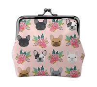 Portamonete compatto con stampa di bulldog francese e fiori, 11,5 x 10,5 cm, grazioso mini portafoglio con chiusura a bacio, custodia impermeabile