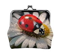 Portamonete compatto con stampa di coccinelle e fiori, 11,5 x 10,5 cm, mini portafoglio con chiusura a bacio, custodia impermeabile