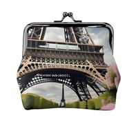 Portamonete compatto con stampa Torre Eiffel di Parigi con fiore e chiusura a bacio, grazioso mini sacchetto per monete e carte