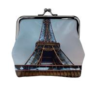 Portamonete compatto con stampa Torre Eiffel di Parigi, squisito portafoglio con chiusura a bacio, mini sacchetto per monete e carte