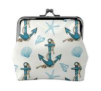 Portamonete con ancora e conchiglie, portamonete con chiusura a bacio, piccolo portamonete in pelle PU per donne