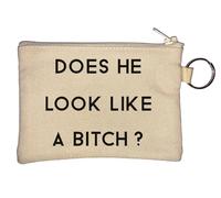 Portamonete con catena portachiavi "Does He Look Like A B*tch", beige